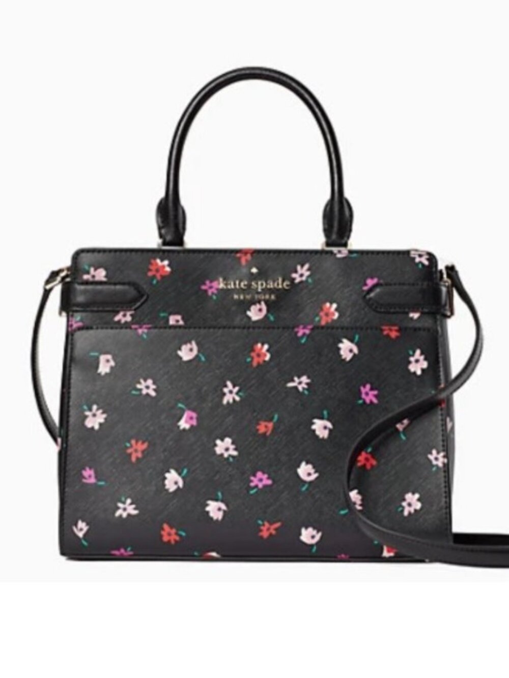 *NWOT* kate spade Black Floral Saffiano Leather Satchel with Crossbody Strap